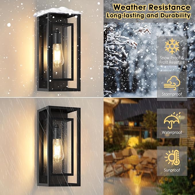 Outdoor Wall Light Fixtures, Waterproof Black Exterior Sconce Porch Lights - Image 5