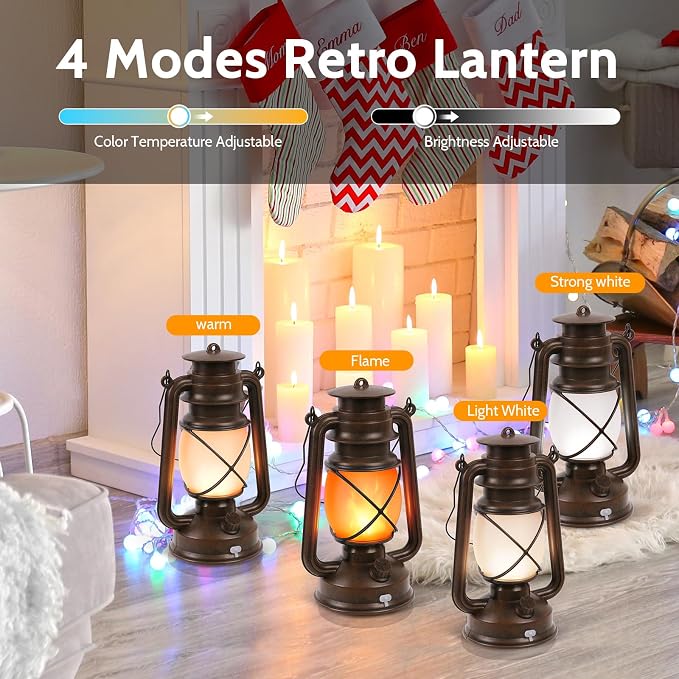 2 Pack Vintage Lantern Flickering Flame Rechargeable LED Retro Camping Lights 4 - Image 2