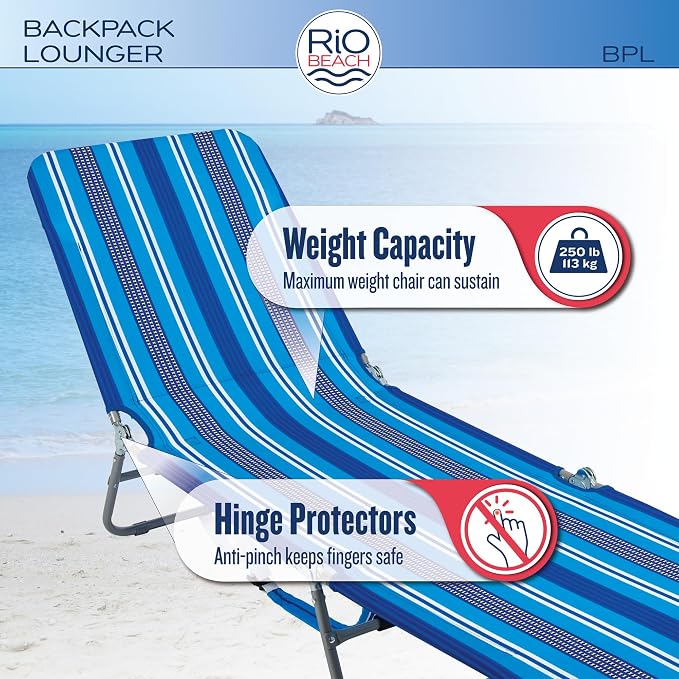 Rio Beach Portable Lay Flat Folding Backpack Beach Lounge Chair - Image 4