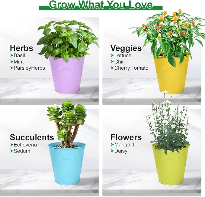 Herb Garden Planter Indoor Kit – 6 Metal Pots - Image 7
