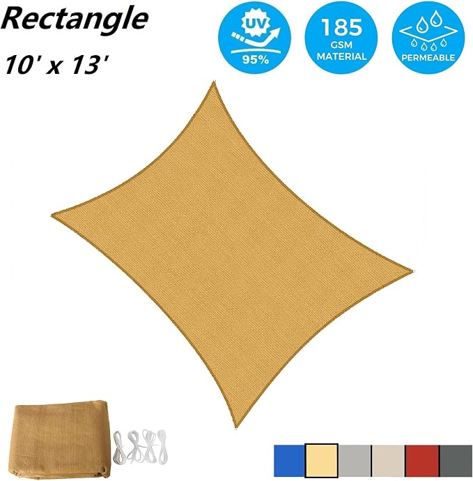 Asteroutdoor Sun Shade Sail Rectangle 10' x 13' UV Block Canopy - Image 2