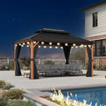 PURPLE LEAF 10' X 14' Hardtop Gazebo Outdoor Wood Grain Aluminum Frame by PURPLELEAF