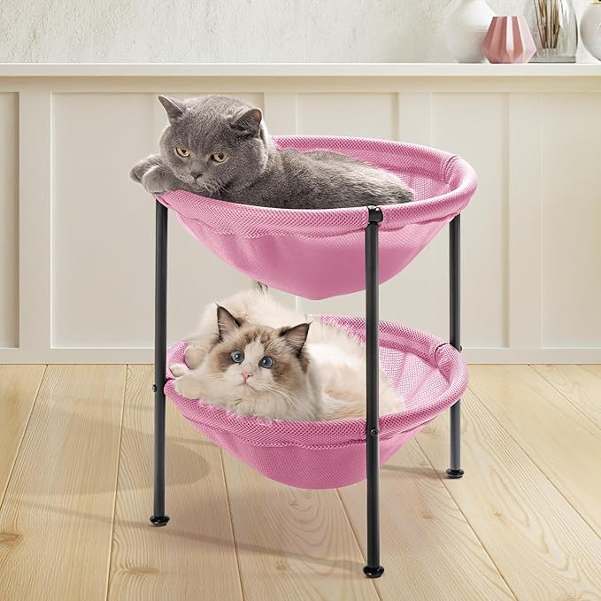 Double Cat Bed Pink, Breathable Pet Bed by JUNSPOW