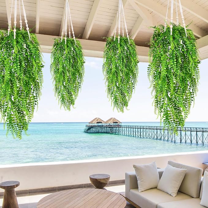 Waipfaru 4Pcs Fake Ferns Fake Hanging Plants Artificial Ferns - Image 9