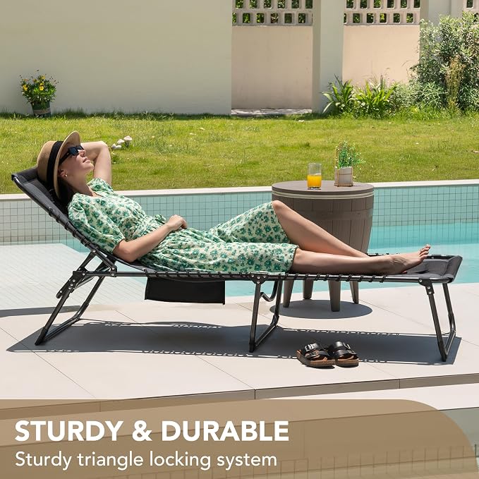 Devoko 4-Fold Padded Portable Folding Outdoor Chaise Lounge Heavy Duty - Image 3