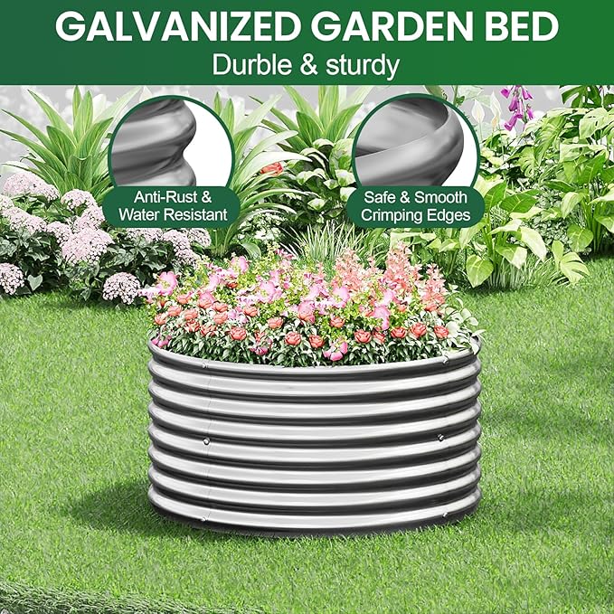 4 Pack 3x3ft Round Galvanized Raised Garden Bed Outdoor, Metal Garden Bed - Image 5