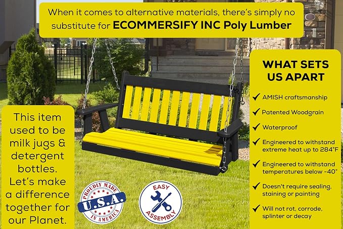Poly Lumber Wood 4FT Mission Porch Swing Amish Craftsmandship Made in USA HDPE - Image 3