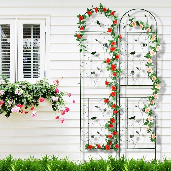 Metal Garden Trellis for Climbing Plants, 2 Pack 86.5" x 19.7" Black Plant - Image 6