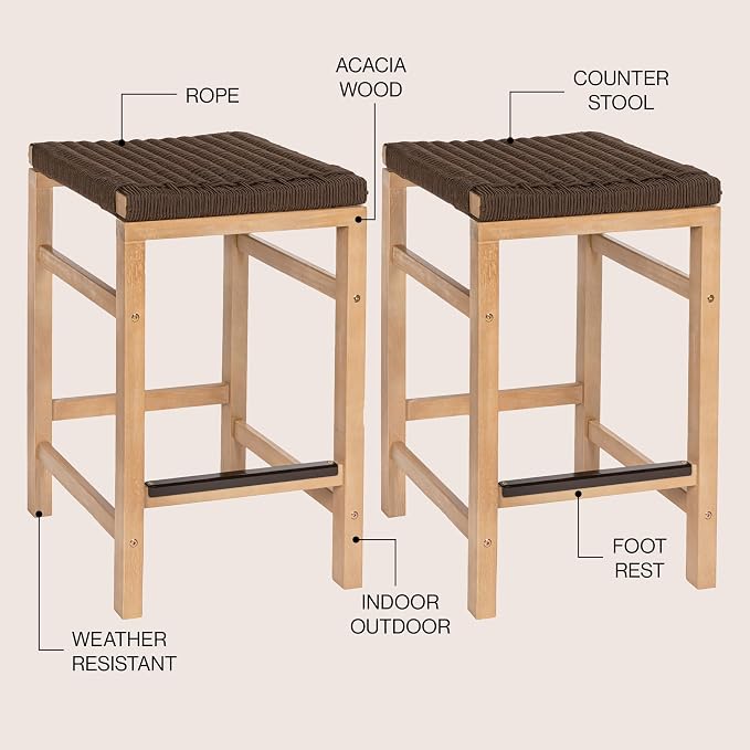 JONATHAN Y CSL1201C-SET2 Armand 25.6" Modern Coastal Backless Acacia Wood - Image 4