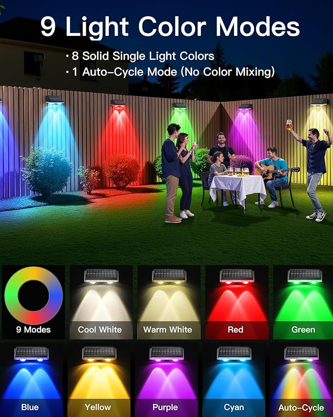 Solar Fence Lights Outdoor, 12 Pack IP65 Waterproof Fence Lights Solar Powered - Image 5