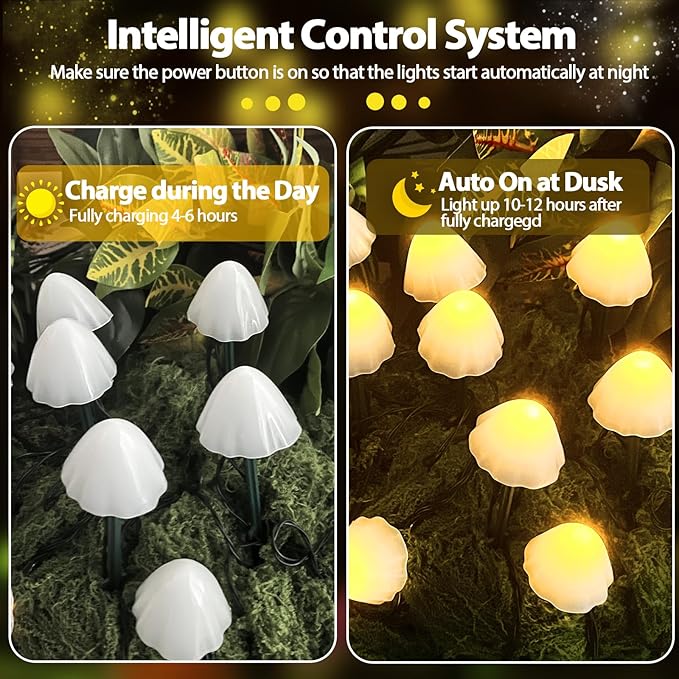 OZS 2PK 32LED 55FT Mushroom Solar Garden Lights Outdoor, Solar String Lights - Image 4