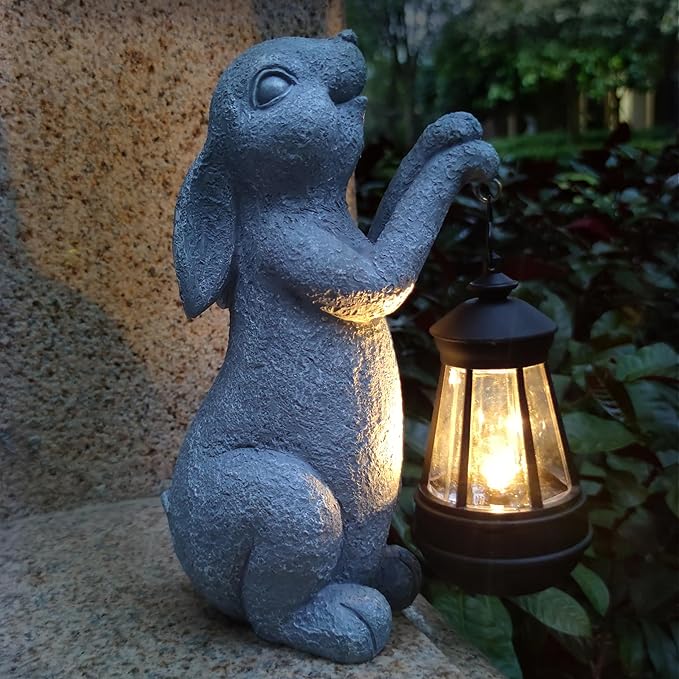 Rabbit Solar Garden Statues, Resin Rabbit Figurine Decorations - Image 6