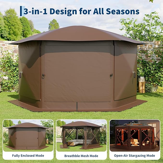 11.5x11.5FT 6-Sided Pop Up Gazebo Tent，One-Push Setup Canopy Tent - Image 3