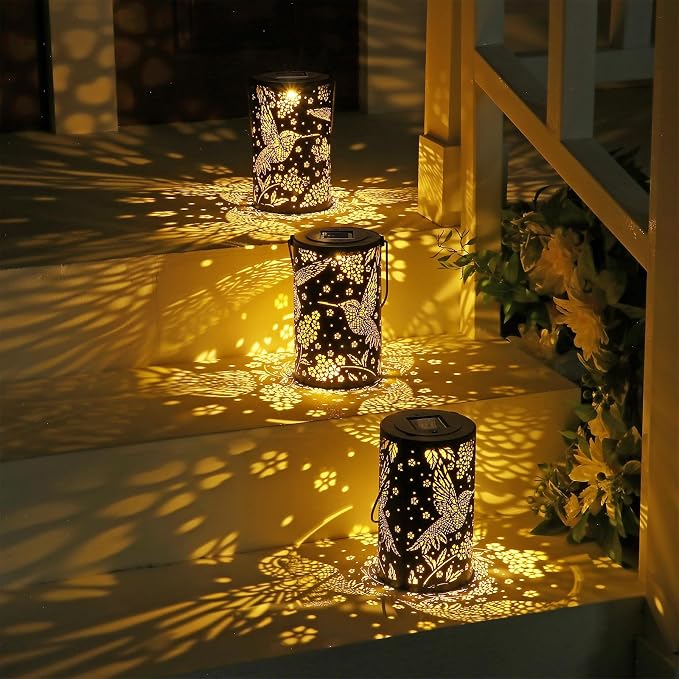 Hummingbird Solar Lantern Outdoor Hanging Waterproof LED Lights, Metal Bird - Image 7
