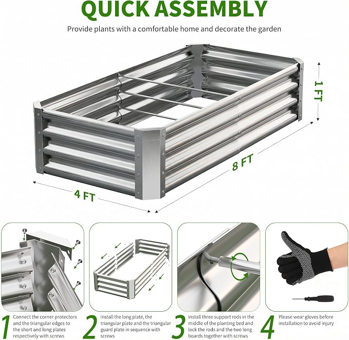 Galvanized Raised Garden Bed, Outdoor Planter Box Metal Patio Kit Planting Bed - Image 4