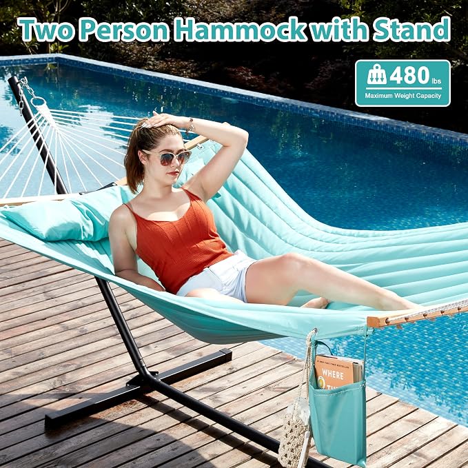 Two Person Hammock with Stand for Outside Heavy Duty, Outdoor Patio Hammock - Image 2