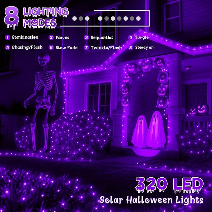 4 Pack Purple Solar Halloween Lights Outdoor Waterproof, 180FT 320 LED Solar - Image 3