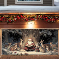 Santa Reading with Woodland Animals Garage Door Banner 6x13FT, Cozy Forest by ANNAQUEEN