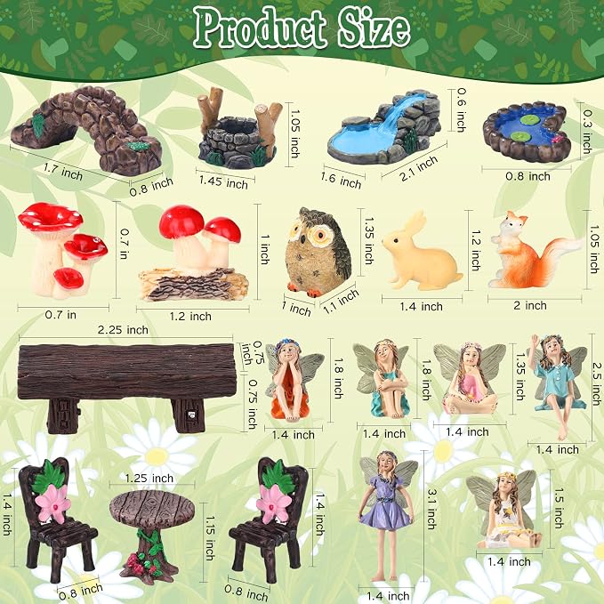 Roowest 19 Pcs Miniatures Garden Fairies Kit Garden Accessories Miniatures - Image 5
