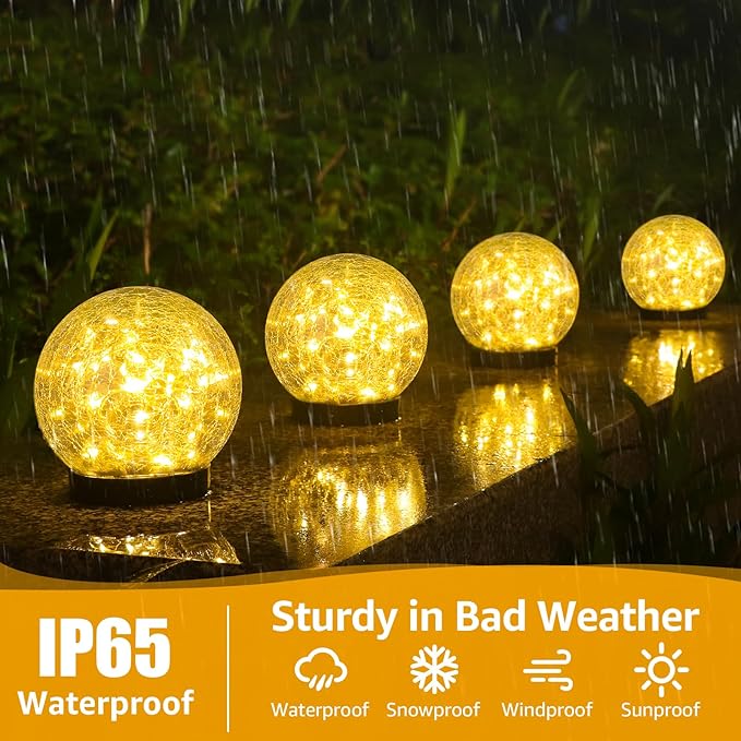 2-Pack Garden Solar Lights Outdoor, Cracked Glass Ball Light Waterproof - Image 2