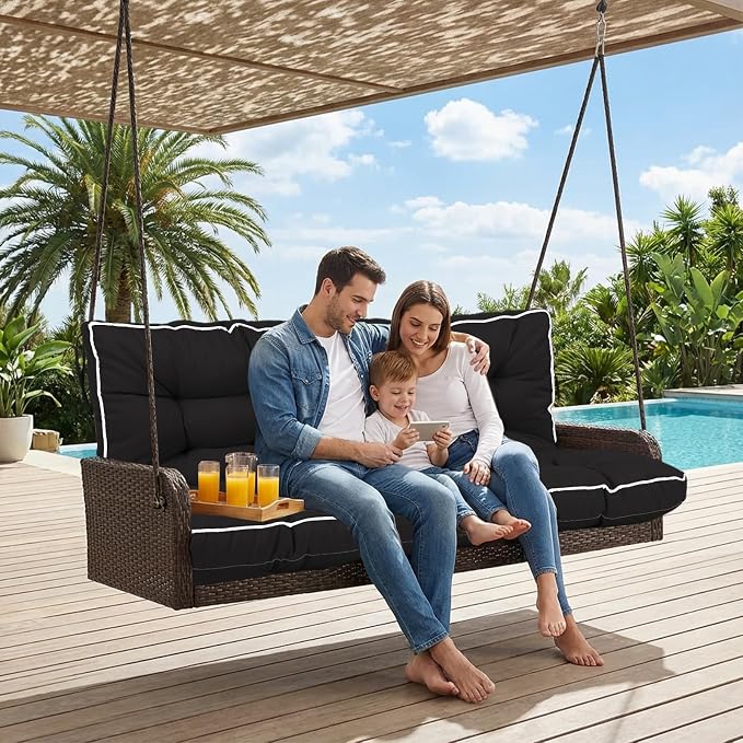 Waterproof Porch Swing Cushion Replacement, Thick 4" 2–3 Seat Outdoor Swing - Image 2