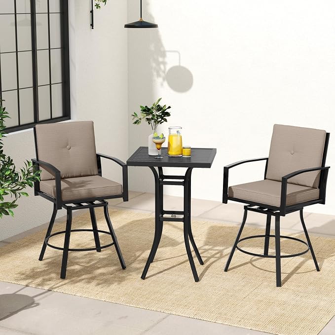 Tangkula 3 Pieces Patio Swivel Bar Set, Outdoor Metal Bar Table and Chairs Set - Image 4