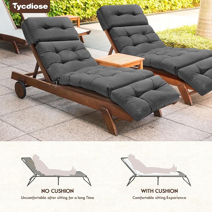 Outdoor Chaise Lounge Chair Cushion Waterproof 74.4 x 22 x 4.7 Inches Memory - Image 6