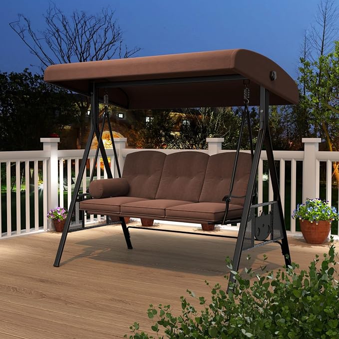 AECOJOY Outdoor Porch Swing, 3-Seat Porch Swing - Image 8
