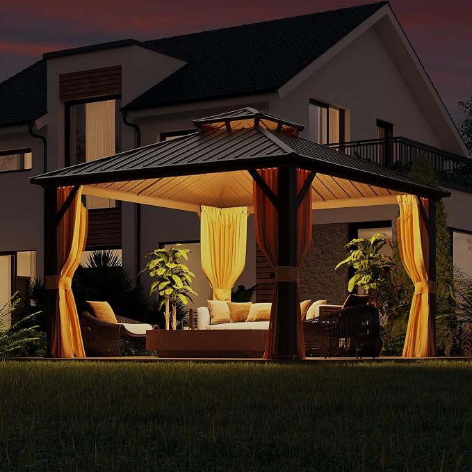 MELLCOM 10' x 10' Gazebo, Hardtop Double Roof Gazebo - Image 2