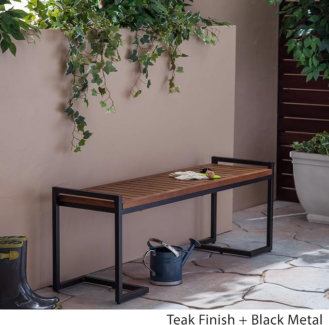 Christopher Knight Home Noel Outdoor Industrial Acacia Wood and Iron Bench - Image 4