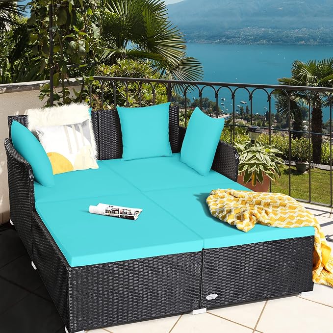 HAPPYGRILL Outdoor Rattan Daybed Patio Loveseat Sofa Set - Image 2