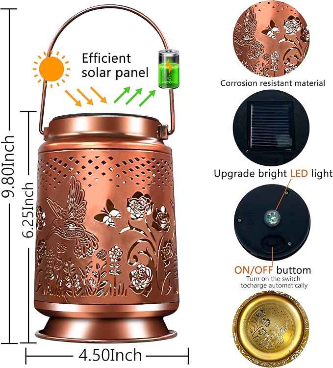 KY&BOSAM Solar Lanterns Outdoor Waterproof Rose Hummingbird Lantern Garden - Image 7