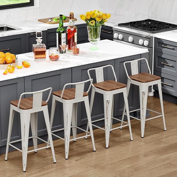 WENTMENT Bar Stools Set of 4 Counter Height Bar Stools Metal Barstools - Image 4