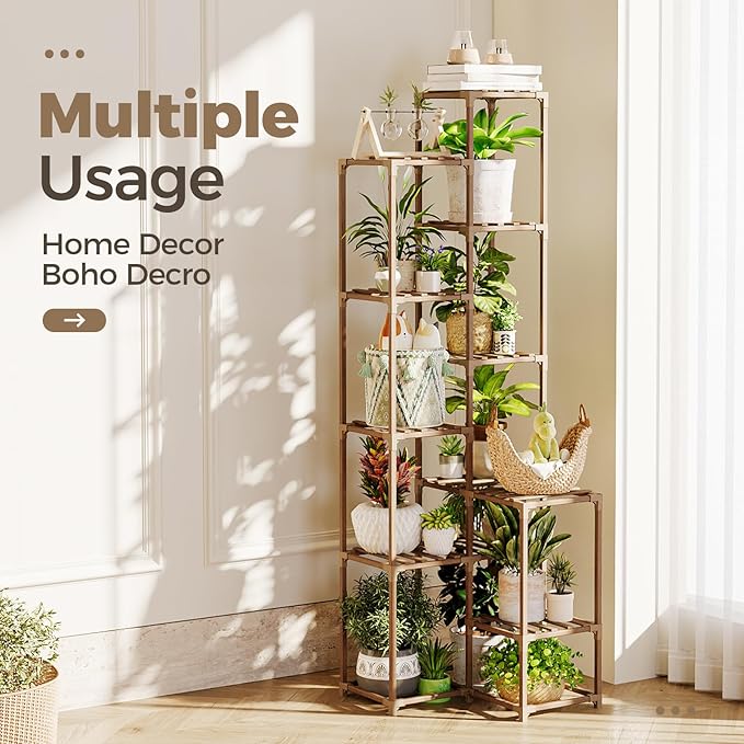 Bamworld 72" Tall Plant Shelf Indoor Outdoor Corner Plant Stand Large Plant - Image 3