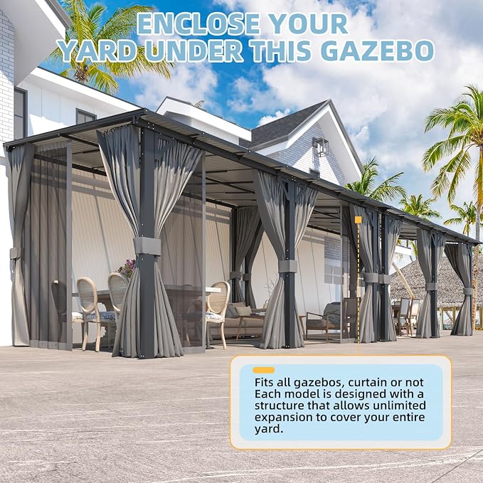 AECOJOY 14' x 10' Gazebo for Patio, Hard Top Lean to Gazebo Pergola - Image 5