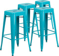 Flash Furniture Kai Commercial Grade 4 Pack 30" High Backless Crystal Teal-Blue by FlashFurniture