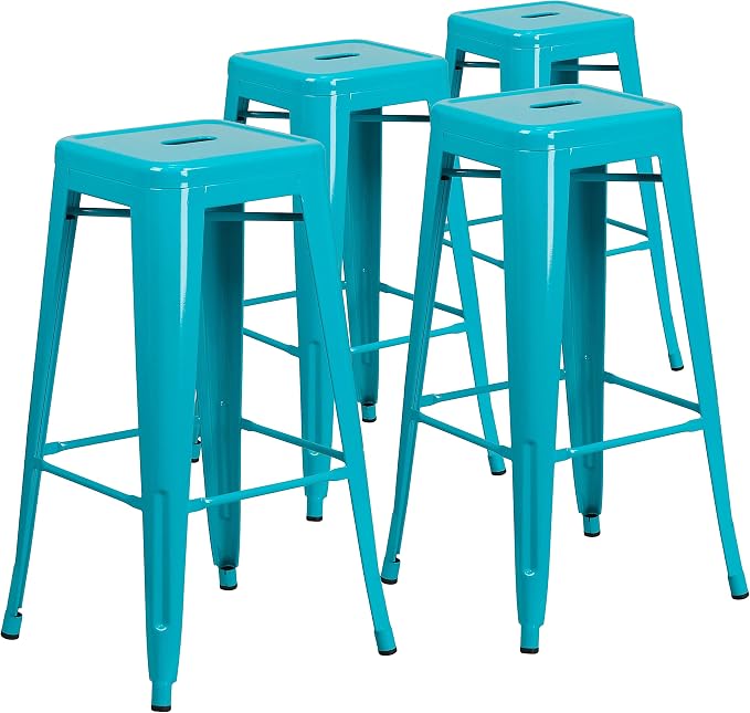 Flash Furniture Kai Commercial Grade 4 Pack 30" High Backless Crystal Teal-Blue by FlashFurniture