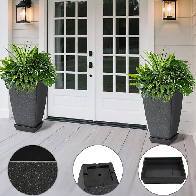 Set of 2 Tall Planter, 21 inch Large Plastic Planter - Image 4