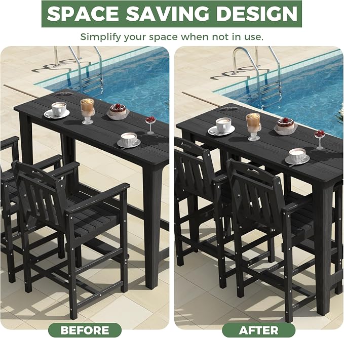 Outdoor Patio Bar Height Table and Tall Adirondack Chairs Set of 2, All-Weather - Image 6