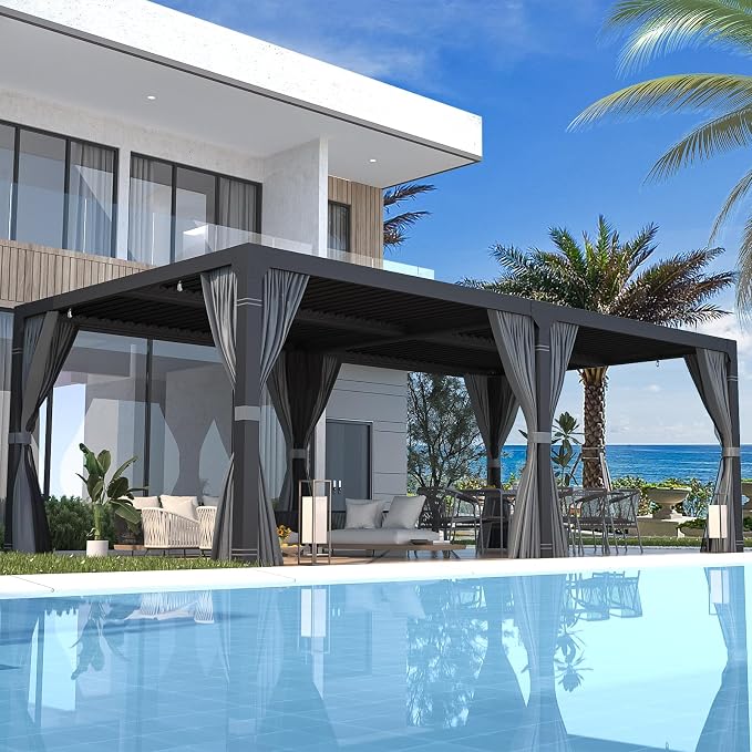 EROMMY Louvered Pergola 12' x 24' Outdoor Hard Top Pergola by EROMMY