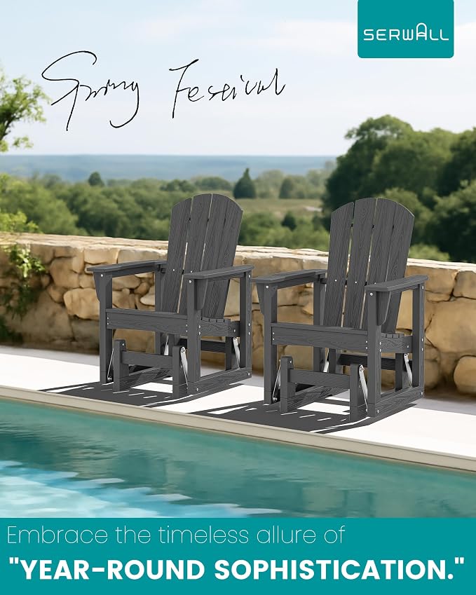 SERWALL Outdoor Glider Chair Set of 4, HDPE Wood-Like Patio Glider Rocker - Image 7