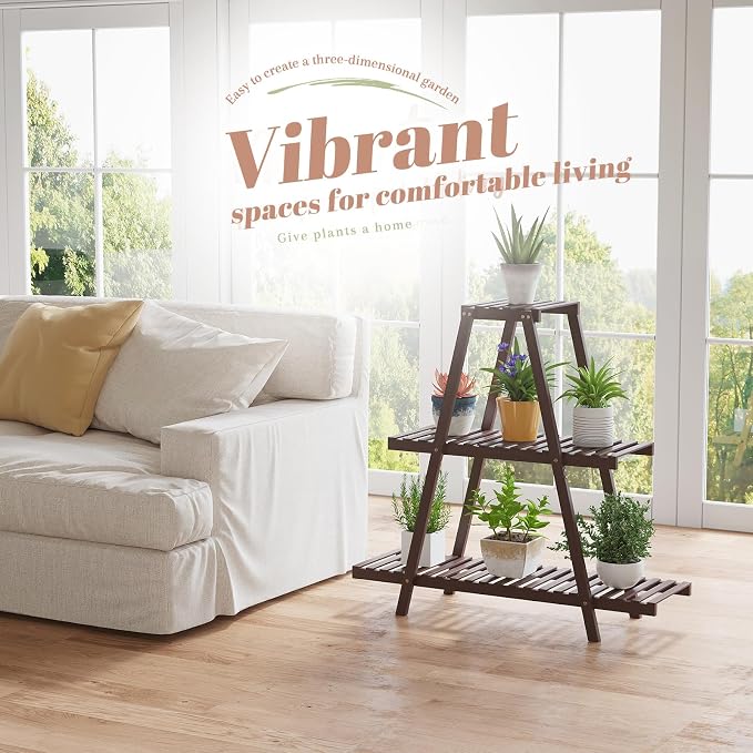 Plant Stand For Indoor Outdoor Tiered Plant Shelf 3 Tier 8 Potted Bamboo Flower - Image 3