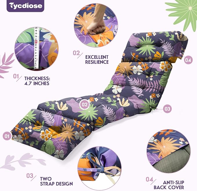 Chaise Lounge Cushions Outdoor Set of 2, 74.4 x 22 x 4.7 Inches Thickened - Image 5