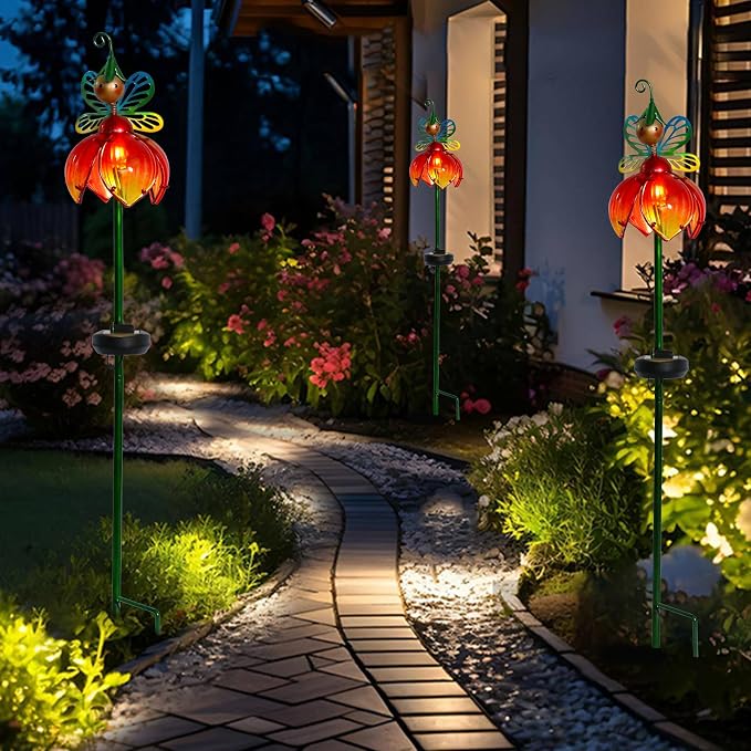 VCUTEKA Solar Garden Lights Metal Flower Decor Colorful Fairy Flowers Solar - Image 6