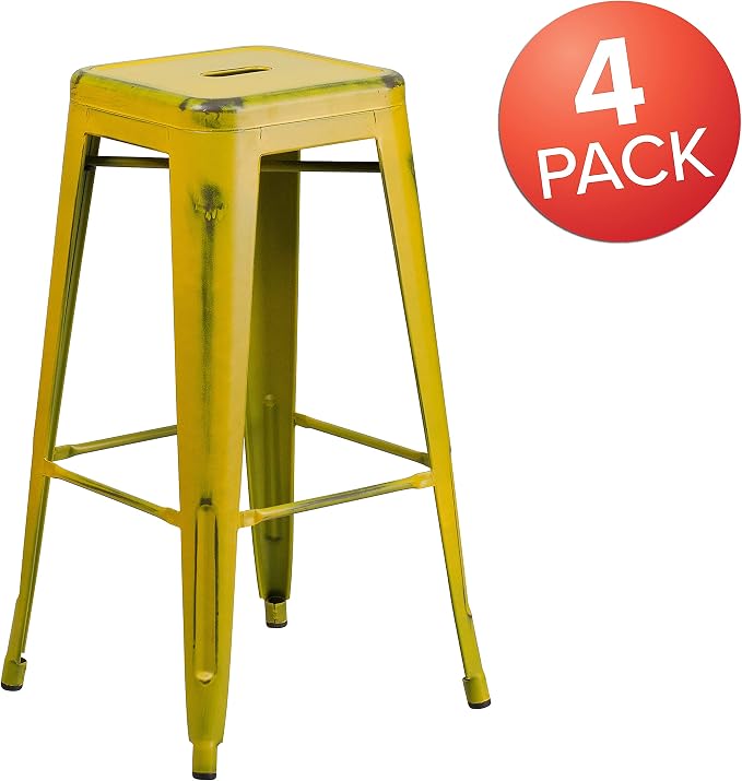 Flash Furniture Kai Commercial Grade 4 Pack 30" High Backless Distressed Yellow - Image 4
