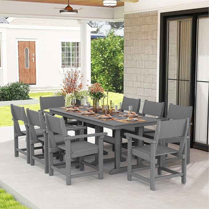 9-Piece Outdoor Dining Set, HDPE Weatherproof Patio Table and Chairs Set - Image 7