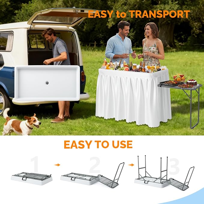 VINGLI Ice Table with Side Table, Portasble Cooler Table with Removable Skirt - Image 5