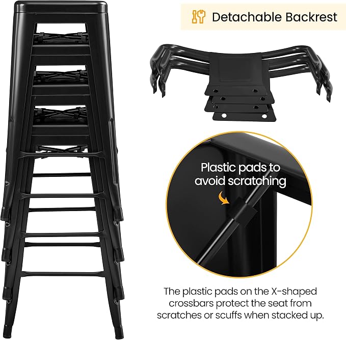 Yaheetech Bar Stools Set of 4, Metal Counter Height Chairs, 30 Inch Industrial - Image 7