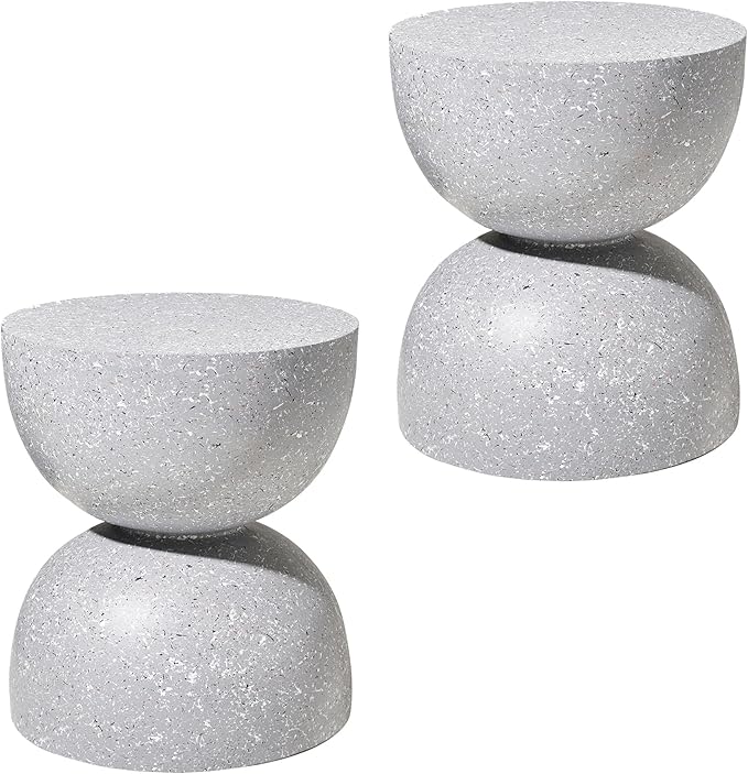 Glitzhome Outdoor Side Tables Set of 2, Heavy Duty Patio Sturdy Faux Terrazzo by Glitzhome
