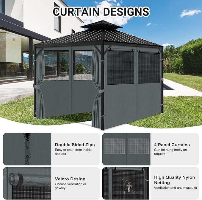 Gazebo Privacy Curtain 10'x12', Replacement Curtains - Image 4